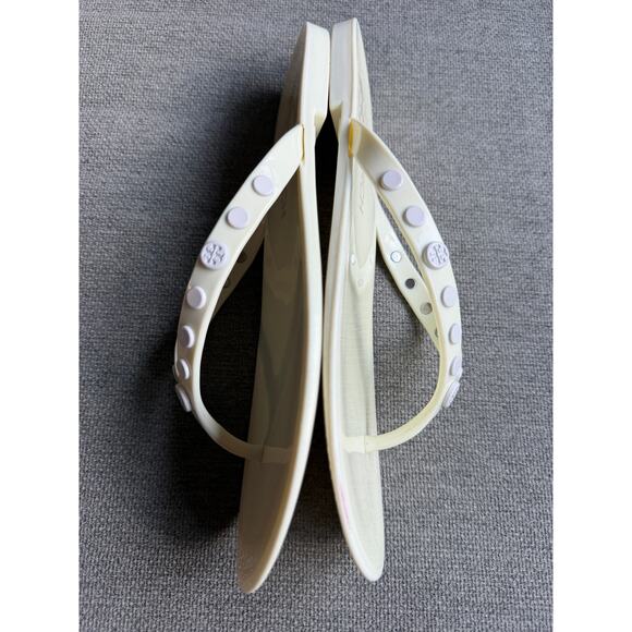 Tory Burch Perfect Ivory Studded Jelly Flip Flops Thongs Sandals Sz 9 Cream - Picture 5 of 10